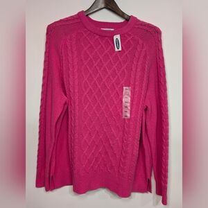 NWT Old Navy Women's XXL Vibrant Pink Cable Knit Cotton Sweater